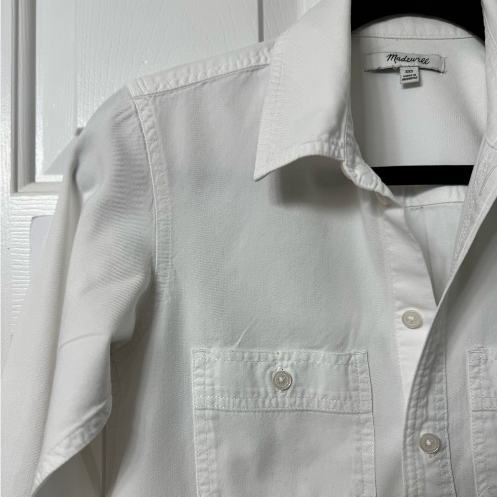 Madewell shirt XXS white button front collar pocket each breast long sleeve NWOT - Picture 2 of 13